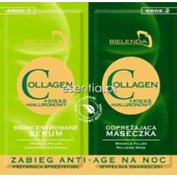 Bielenda Collagen + Kwas Hialuronowy Zabieg ANTI-AGE na noc: Skoncentrowane serum + Odprężająca maseczka 2 x 5 ml