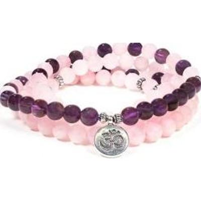 Naszyjnik Mala Różowy Kwarc i Ametyst z symbolem Mantry OHM na elastycznej gumce długość 75 cm