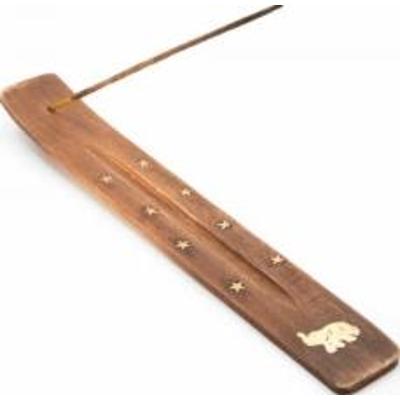 Drewniana Podstawka Pod Kadzidla Z Mosiadzu Slon 26 Cm INKRUSTOWANA