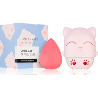 BrushArt Accessories Cutie Cat travel case with make-up sponge gąbeczka do nakładania makijażu z etui podróżnym