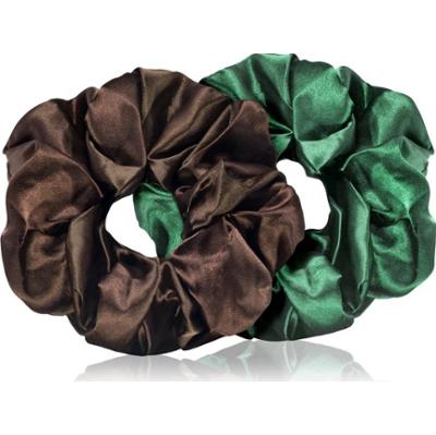 BrushArt Hair Large satin scrunchie set gumki do włosów Brown & Green