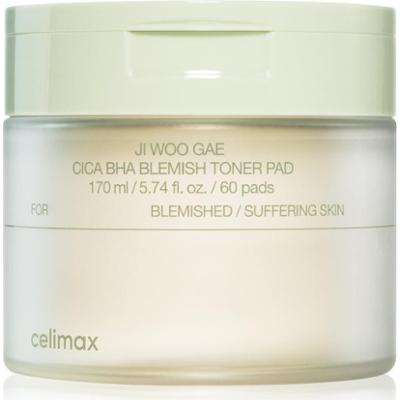 celimax Ji Woo Gae Cica BHA Blemish Toner Pad płatki złuszczające do skóry wrażliwej ze skłonnością do wyprysków 60 szt.