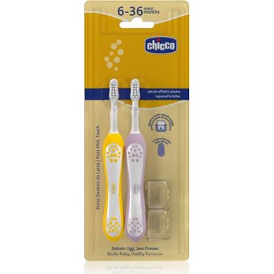 Chicco Toothbrush Set 6-36m szczoteczka do zębów dla dzieci Lilac-Mustard 6-36m 2 szt.