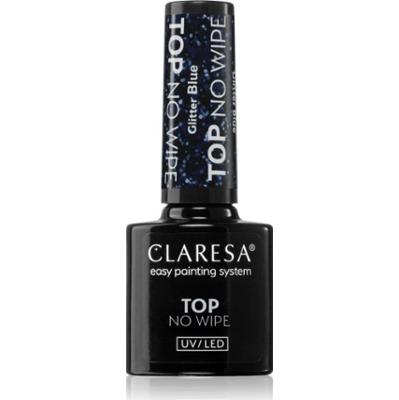Claresa UV/LED Top Glitter No Wipe top na lakier hybrydowy z błyszczącymi cząsteczkami odcień Glitter Blue 5 g