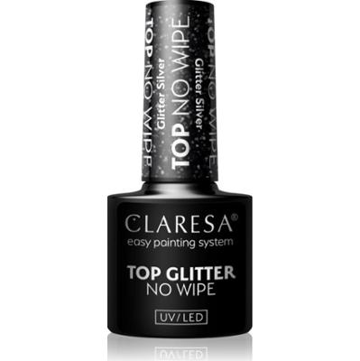 Claresa UV/LED Top Glitter No Wipe top na lakier hybrydowy z błyszczącymi cząsteczkami odcień Glitter Silver 5 g
