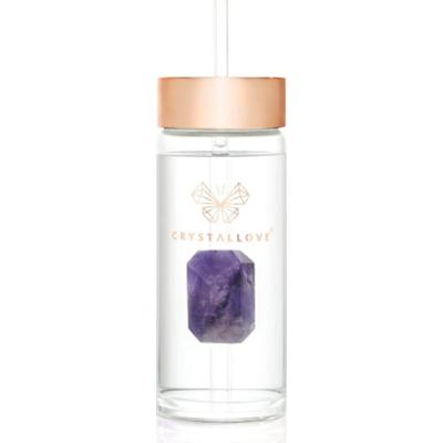 Crystallove Amethyst Straw Water Bottle szklana butelka na wodę ze słomką 400 ml