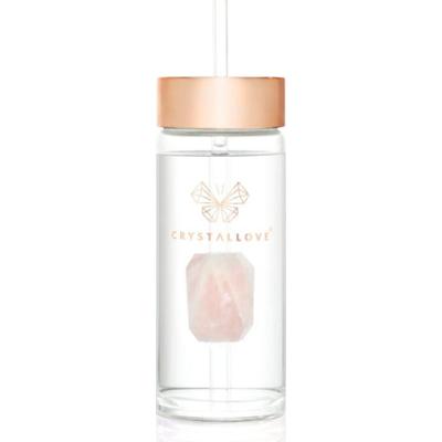 Crystallove Amethyst Straw Water Bottle szklana butelka na wodę ze słomką Rose 400 ml
