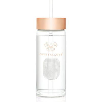Crystallove Amethyst Straw Water Bottle szklana butelka na wodę ze słomką Clear 400 ml
