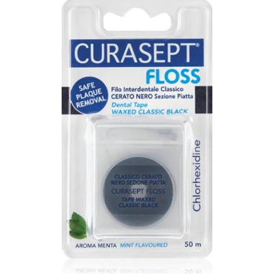 Curasept Dental Tape Waxed Classic Black woskowany pasek dentystyczny ze środkiem antybakteryjnym Mint 50 m