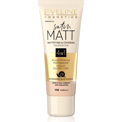 Eveline Cosmetics Satin Matt podkład matujący z ekstraktem ze śluzu ślimaka odcień 102 Vanilla 30 ml