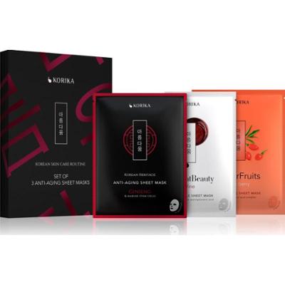 KORIKA KOREAN SKIN CARE ROUTINE SET OF 3 ANTI-AGING SHEET MASKS zestaw przeciw zmarszczkom