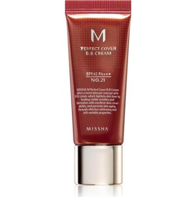 Missha M Perfect Cover krem BB z bardzo wysokim filtrem UV małe opakowanie odcień No. 21 Light Beige SPF 42/PA+++ 20 ml