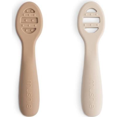 Mushie First Feeding Baby Spoons łyżeczka Natural/ Shifting Sand 6m+ 2 szt.