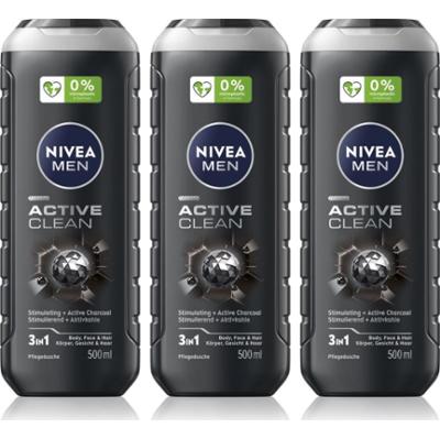 NIVEA MEN Active Clean żel pod prysznic dla mężczyzn wygodne opakowanie 3 x 500 ml