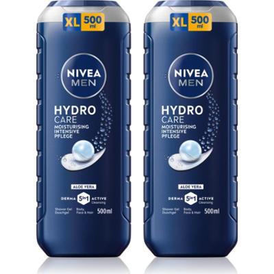 NIVEA MEN Hydrocare żel pod prysznic do twarzy, ciała i włosów wygodne opakowanie 2 x 500 ml