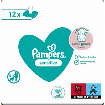 Pampers Sensitive nawilżane chusteczki oczyszczające dla dzieci do skóry wrażliwej 12x52 szt.