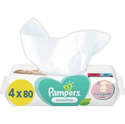 Pampers Sensitive nawilżane chusteczki oczyszczające dla dzieci do skóry wrażliwej 4x80 szt.