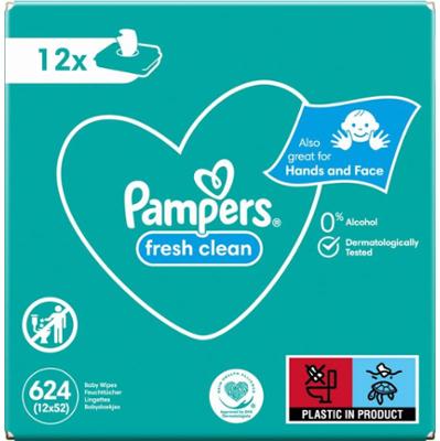 Pampers Fresh Clean nawilżane chusteczki oczyszczające dla dzieci do skóry wrażliwej 12x52 szt.