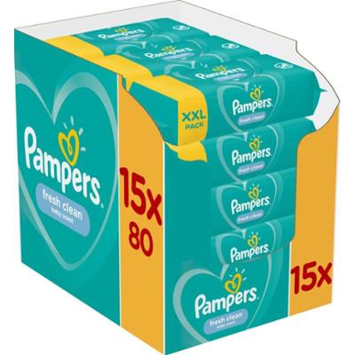 Pampers Fresh Clean nawilżane chusteczki oczyszczające dla dzieci do skóry wrażliwej 15x80 szt.