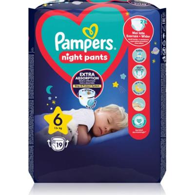 Pampers Night Pants Size 6 jednorazowe pieluchomajtki na noc 13+ kg 19 szt.