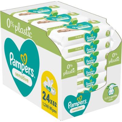Pampers Sensitive Plastic Free nawilżane chusteczki oczyszczające dla dzieci do skóry wrażliwej 24x52 szt.