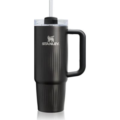 Stanley Quencher H2.O FlowState™ Fluted Tumbler kubek ze stali nierdzewnej ze słomką średni Black PVD 890 ml