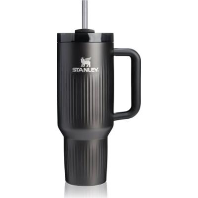 Stanley Quencher H2.O Fluted Tumbler kubek ze stali nierdzewnej ze słomką duży Black PVD 1180 ml