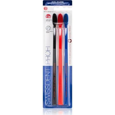 Swissdent Profi Colours szczoteczki do zębów soft - medium black, red, blue 3 szt.