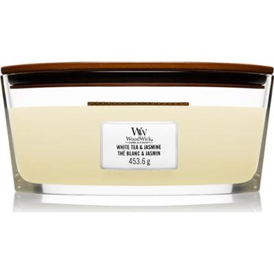 Woodwick White Tea & Jasmine świeczka zapachowa z drewnianym knotem (hearthwick) 453.6 g