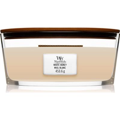 Woodwick White Honey świeczka zapachowa z drewnianym knotem (hearthwick) 453 g