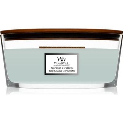 Woodwick Sagewood & Seagrass świeczka zapachowa z drewnianym knotem (hearthwick) 453,6 g
