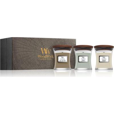 Woodwick Fireside + White Teak + Sand & Driftwood zestaw upominkowy 3x85 g