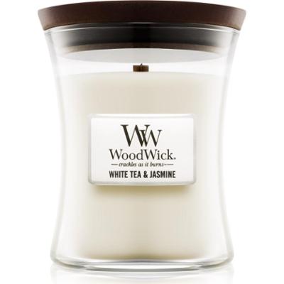 Woodwick White Tea & Jasmine świeczka zapachowa z drewnianym knotem 275 g