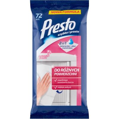 Presto Ściereczki nawilżane do różnych powierzchni 72 sztuki