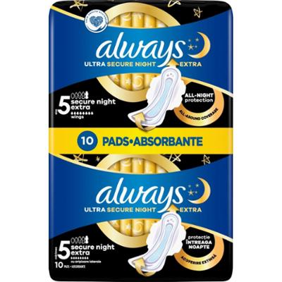 Always Ultra Podpaski Secure Night Extra (rozmiar 5) ze skrzydełkami x10