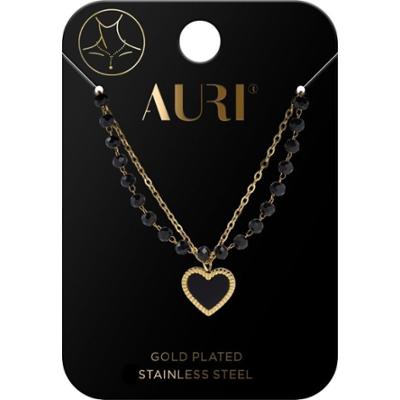 Auri naszyjnik serce i czarne kamienie 1 sztuka