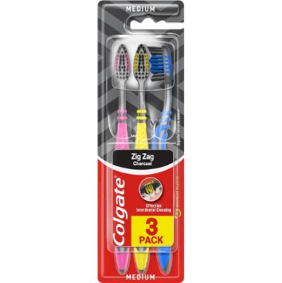 Colgate ZigZag Charcoal Szczoteczka do zębów średnia MEDIUM z węglem aktywnym 3 sztuki