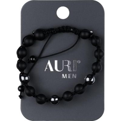 Auri Men bransoletka czarne koraliki plus z hematytu przeplatane sznurkiem 1 sztuka