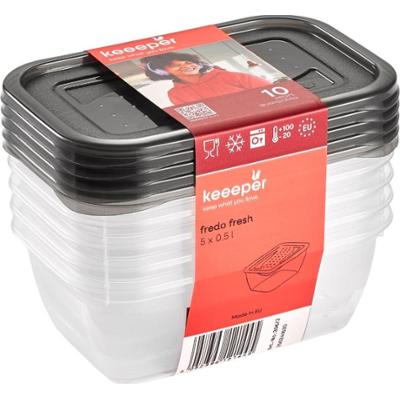 Keeeper Fredo Crystal Grey 0,5l Fresh zestaw pojemników na żywność 5 sztuk