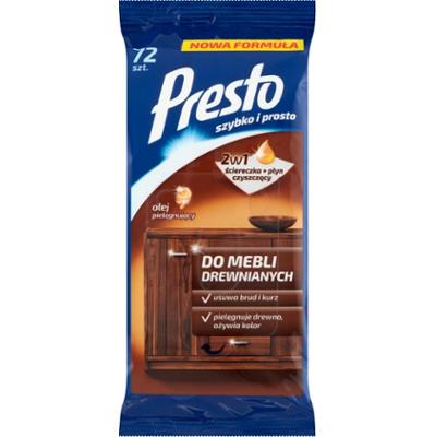 Presto Ściereczki nawilżane do mebli drewnianych 72 sztuki