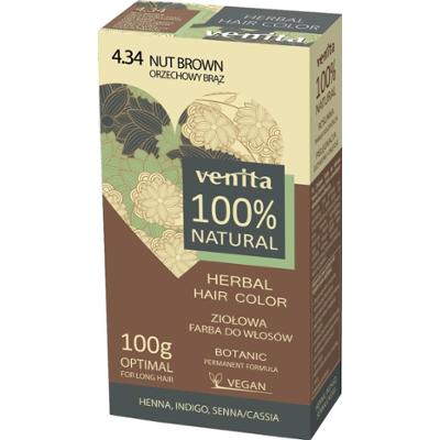 Venita 100%  Natural ziołowa farba do włosów 100 g 4.34 Orzechowy Brąz