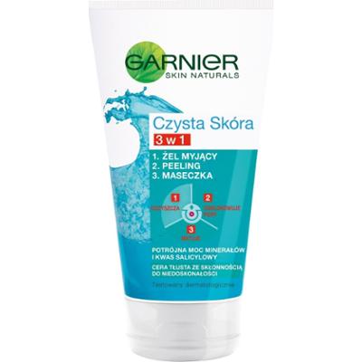 Garnier Czysta Skóra 3 w 1 Żel myjący + peeling maseczka 150 ml