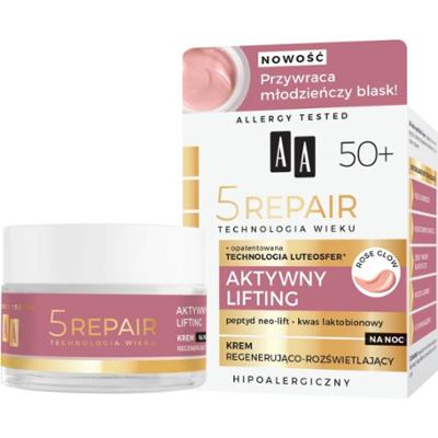 AA krem na noc regenerująco-rozświetlający Technologia Wieku 5 Repair 50+ Aktywny Lifting 50 ml