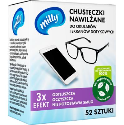 Milly chusteczki do okularów i ekranów 52 sztuki