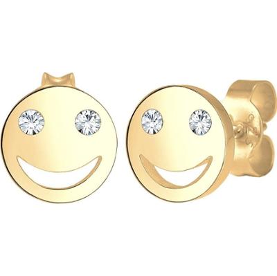 Elli Damskie kolczyki do uszu z uśmiechniętą buzią i kryształem ze srebra próby 925 Kolczyki 1 ct