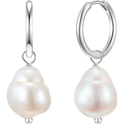 Glanzstücke München Srebrne kolczyki kreole srebro wysokiej próby Perła hodowlana słodkowodna srebrny Kolczyki 1 ct Damski