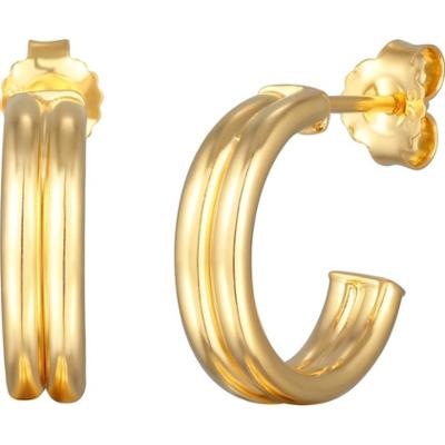 Elli Damskie kolczyki kreole z rowkami ze srebra próby 925 Sterling Silver, pozłacane Kolczyki 1 ct