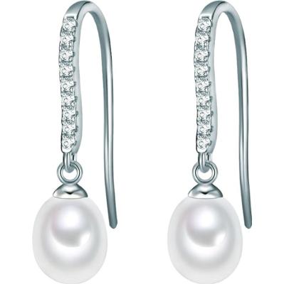 Valero Pearls Kolczyki wiszące z perłą srebro wysokiej próby Cyrkonia Perła hodowlana słodkowodna różowe złoto 1 ct Damski