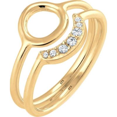 Elli Damski półksiężyc z kryształkami z pozłacanego srebra próby 925 Pierścionki 1 ct