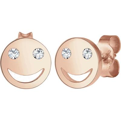 Elli Damskie kolczyki do uszu z uśmiechniętą buzią i kryształem ze srebra próby 925 Kolczyki 1 ct